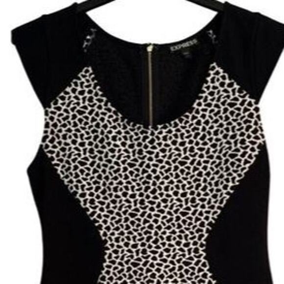 Express Womens Leopard Print Dress Size 8 Black Sleeveless Pencil Full Back Zip - Picture 4 of 9